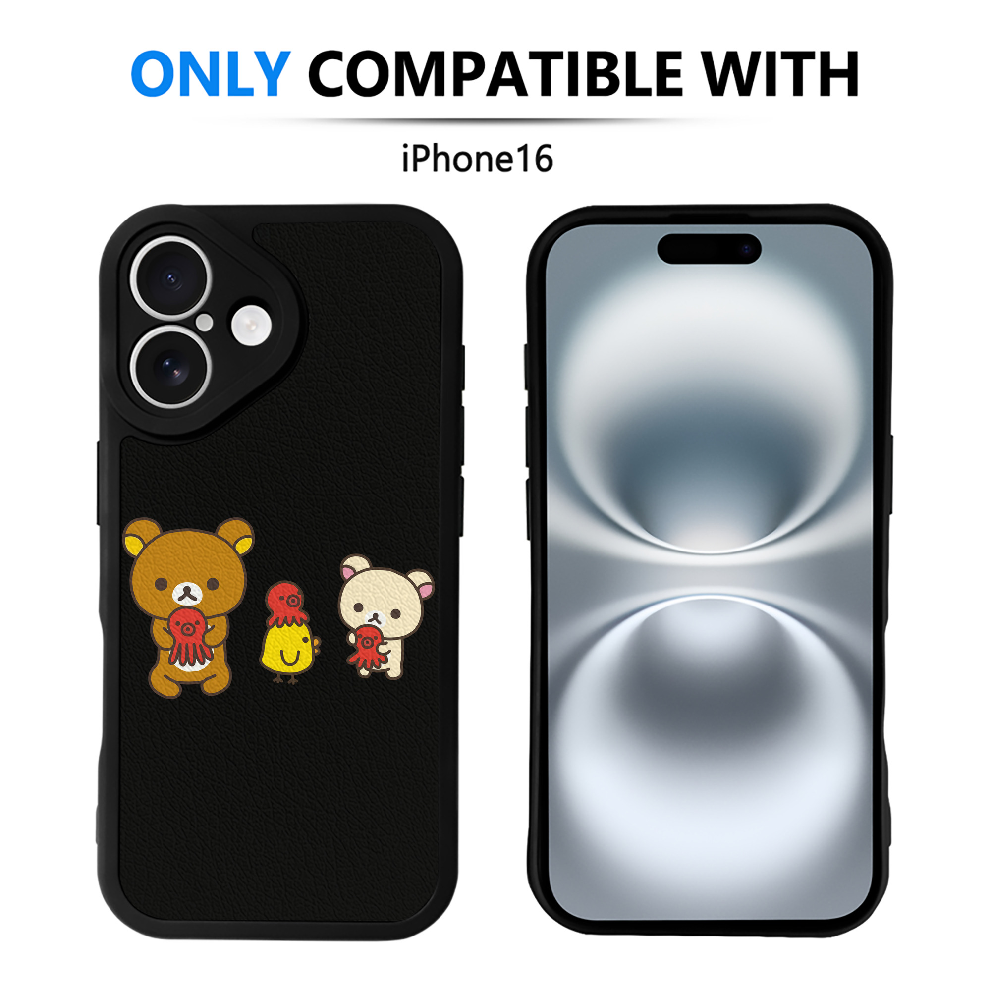 （画像用） リラックマ リラックマ キイロイトリ Rilakkuma Korilakkuma Kiiroitori 【iPhone 16シリーズ対応】シリコンスマホケース（レザー調） 材質：シリコン